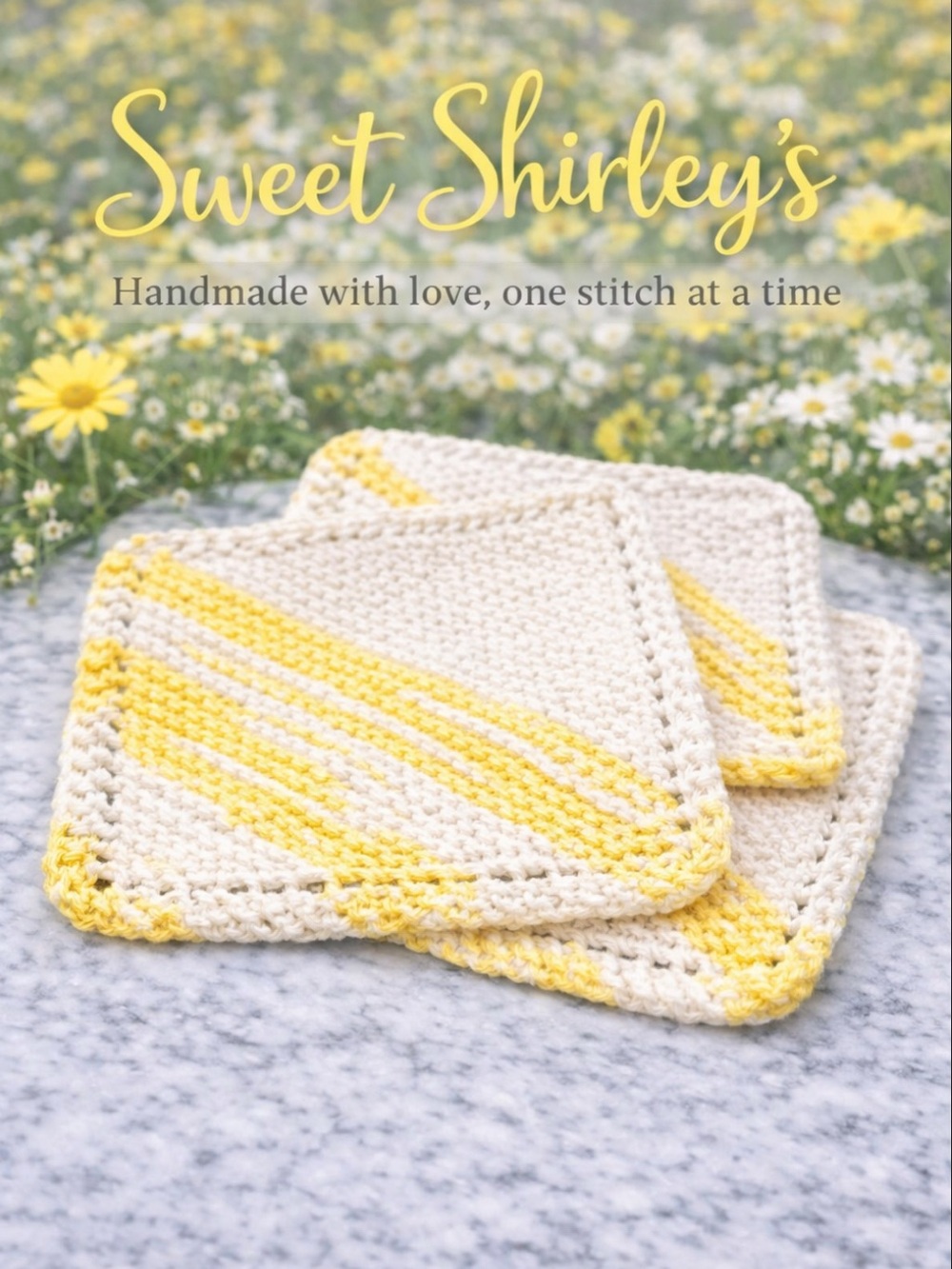 Bundle of 3 Sweet Shirley’s “Yellow/White Stripe” Dishcloth